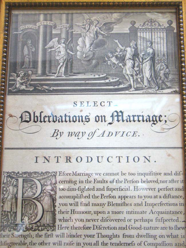 A fine 18th century engraving entitled "Select Observations on Marriage by way of Advice" published in 1741